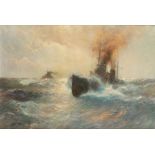 Franz Müller-Gossen (German 1871-1946) Battleships at sea Signed and dated 1918 Oil on canvas 80.3 x