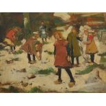 ‡ Willem Korteling (Dutch 1889-1964) Children in the snow Signed Oil on canvas 33.5 x 44.5cm