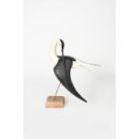 ‡ Guy Taplin (b.1939) Black Winged Stilt, painted wood on driftwood base, incised Black Winged Stilt