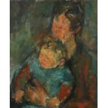 ‡ William Thomson (1926-1988) Portrait of Dame Elisabeth Frink with her son Lin Jammet Signed Oil on