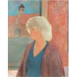 ‡ William Thomson (1926-1988) Portrait of Dame Elisabeth Frink Signed Oil on canvas 80.5 x 64.5cm