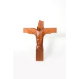 ‡ John Taulbut RWA (b. 1934) Crucifix, carved yew sculpture with brass wall hanging, stamped Taulbut