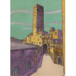 ‡ Sir Claude Francis Barry (1883-1970) The Lonely Tower, San Gimignano Signed with monogram, and