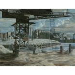 ‡ Roger Wagner (b.1957) Canning Town Signed with initials Oil and mixed media on paper 52.5 x 68.8cm