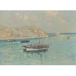 ‡ Godwin Bennett (1888-1960) Fishing boats in a bay Signed Oil on canvas 30.4 x 40.4cm