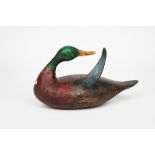 ‡ Guy Taplin (b.1939) Mallard painted wood bird sculpture with applied eyes incised signature Guy