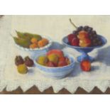 ‡ Gail Lilley (20th Century) Still life with bowls of fruit; Still life with a cheeseboard Two, each