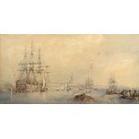 Edward Duncan RWS (1803-1882) Portsmouth Harbour and Dockyard with the H.M.S. Duke of Wellington and