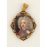 Continental School 18th Century Portrait miniature of a gentleman wearing armour Oval, enamel on