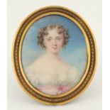 λAndrew Robertson (1777-1845) Portrait of a young lady, head and shoulders in a white dress with a