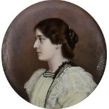 Eugθne Autran (Swiss 1838-1920) Portrait miniature of a young lady, in profile and wearing a white