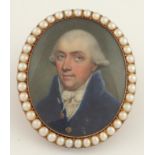 λEnglish School Late 18th Century Portrait miniature of a gentleman, wearing a blue coat with gold