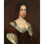 Circle of William Wissing Portrait of a lady in a brown and white dress Oil on canvas, in a