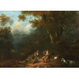 John Jefferson (act. 1808-1825) Sportsmen resting by a stream Signed and dated 1808 Oil on panel