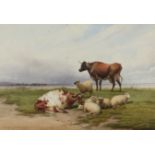 Thomas Sidney Cooper RA (1803-1902) Sheep and cattle in a landscape Signed and dated 1881
