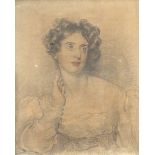 Circle of Sir Thomas Lawrence Portrait of a young lady, half-length Pencil and wash on canvas 61.2 x
