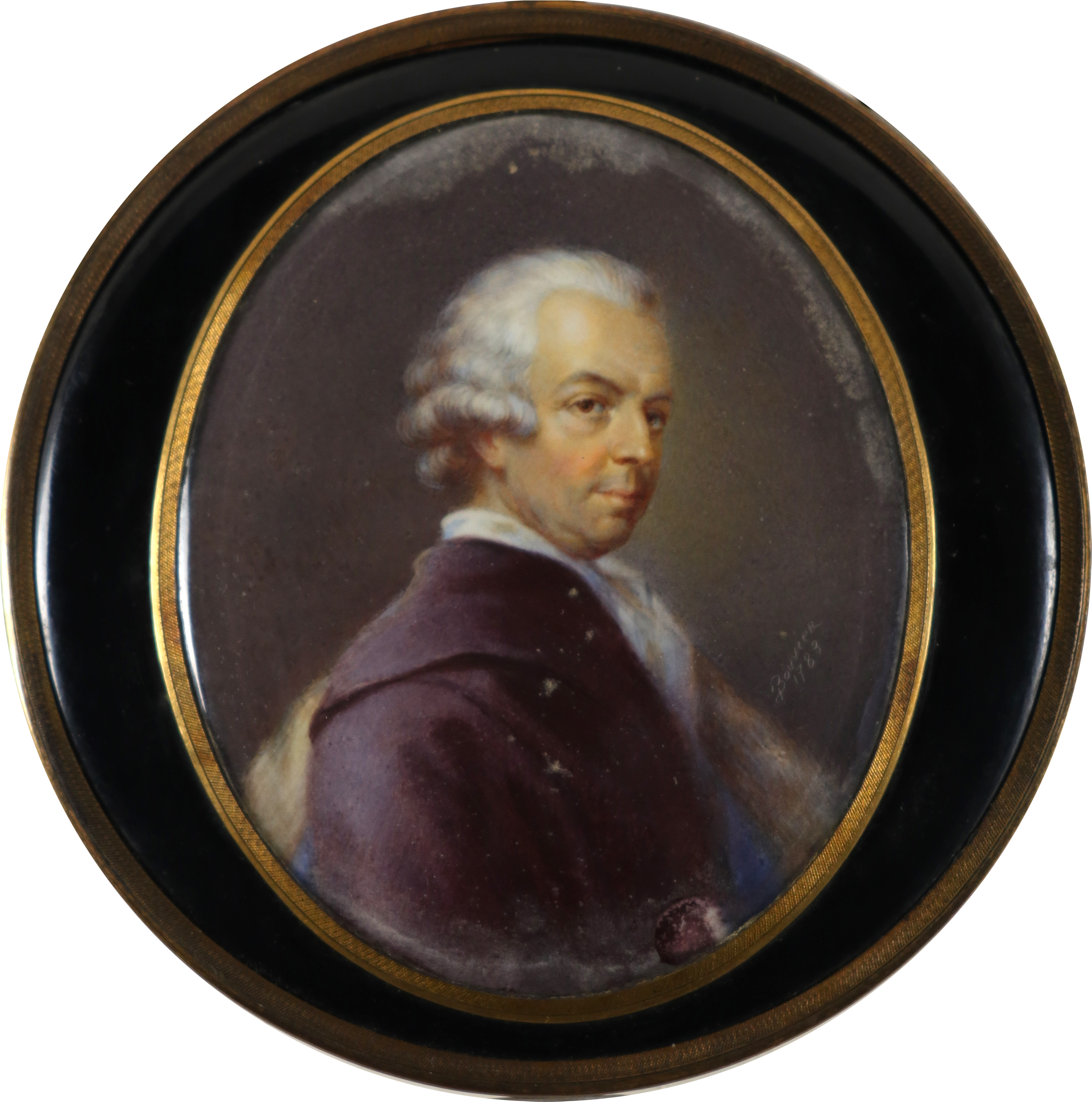λPierre-Louis Bouvier (Swiss 1765-1836) Portrait miniature of a gentleman, wearing a mauve coat