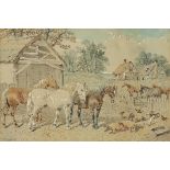 John Frederick Herring Jr. (1820-1907) Horses, pigs and chickens in a farmyard Signed 21 x 31cm;