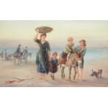 James Drummond RSA FSA (Scottish 1816-1877) Beach scene with children donkey riding Signed and dated