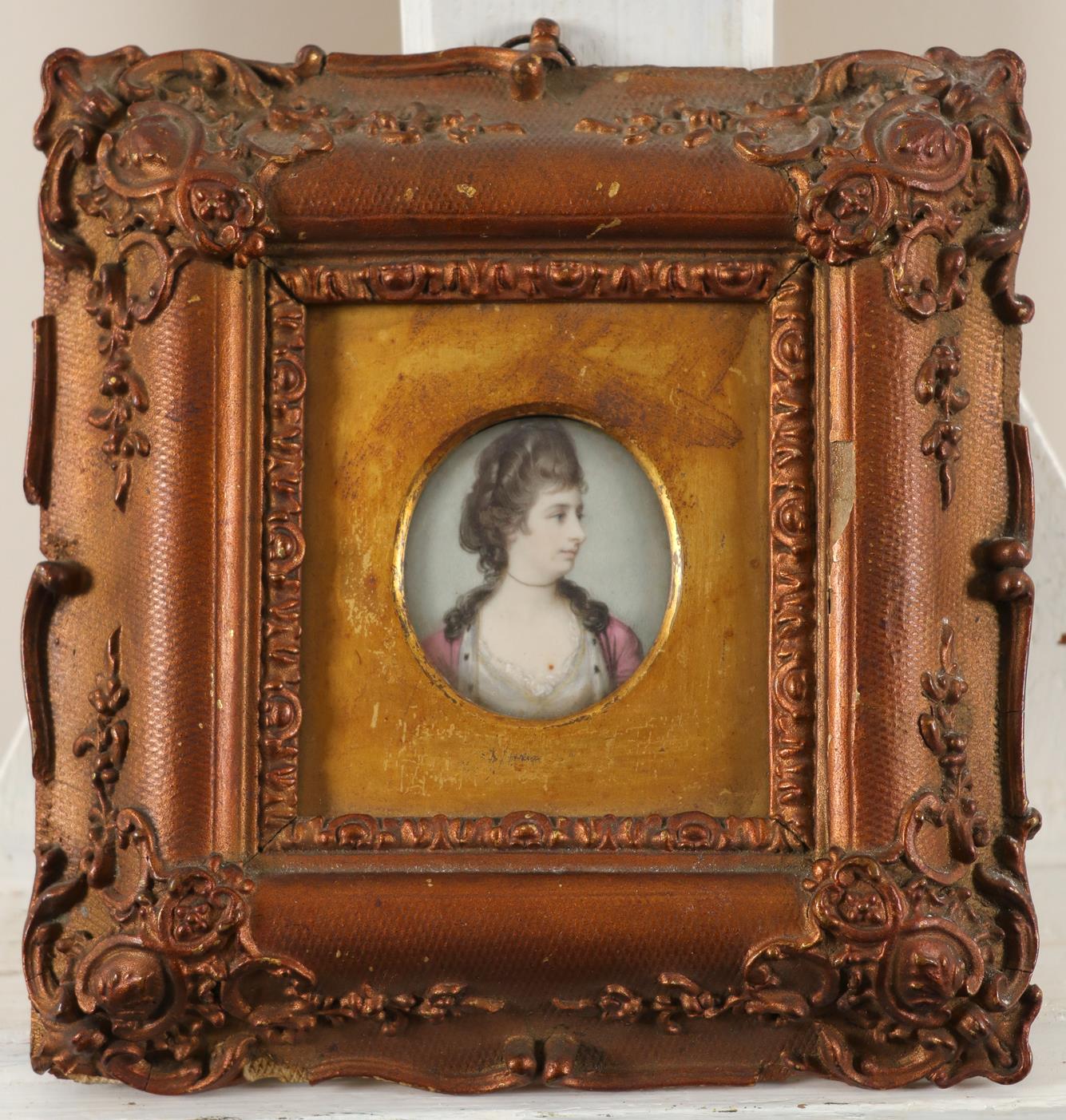 λAttributed to Samuel Cotes (1734-1818) Portrait miniature of a lady, wearing a white dress with - Image 2 of 3