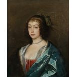 Follower of Sir Anthony van Dyck Portrait of Lady Vere Gawdy, half-length, wearing a blue fur-