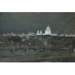 Hercules Brabazon Brabazon (1821-1906) St. Paul's from Waterloo Bridge by night Signed with initials