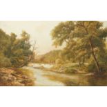 Thomas Pyne RI (1843-1935) The wier below Ludlow Signed and dated 1910 Watercolour heightened with