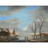 Hermanus Donselaer (Flemish 1761-1829) WInter landscape with figures skating on a frozen river