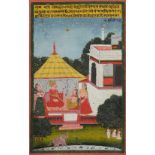 Rajasthani School Illustrations to a Ragamala series: A nobleman with two female attendants in a