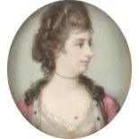 λAttributed to Samuel Cotes (1734-1818) Portrait miniature of a lady, wearing a white dress with