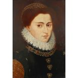 Manner of Franηois Clouet Portrait of a lady, bust-length, wearing a black dress with red sleeves