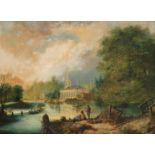 Edmund John Niemann (1813-1876) View of the Thames at Marlow, with All Saints Church Signed Oil on