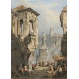 Samuel Prout OWS (1783-1852) Place de la Pucelle, Rouen Signed with monogram Watercolour