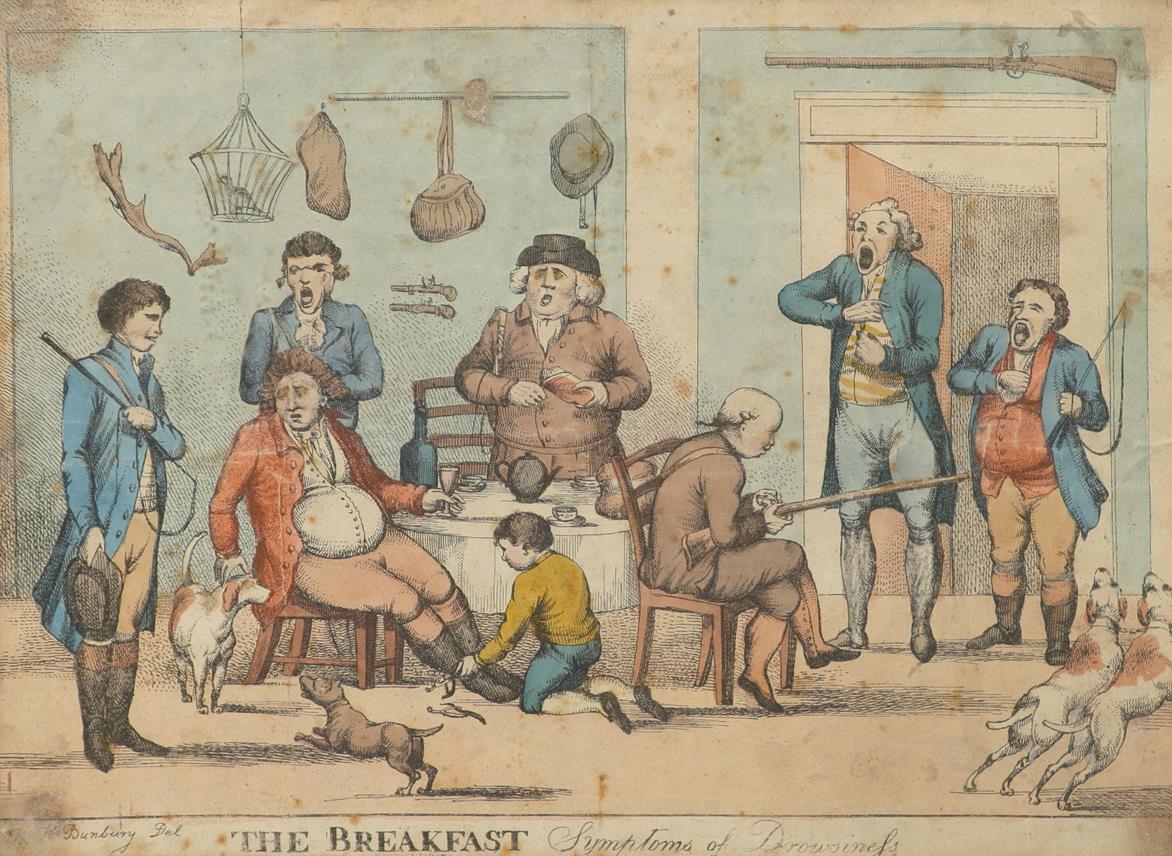 Henry Bunbury (1750-1811) The Breakfast: Symptoms of Drowsiness Hand-coloured etching 22.3 x 30.4cm;