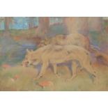 William Walls RSA RSW (Scottish 1860-1942) Two wolves; Lion cubs; A view of Spinningdale, Scotland