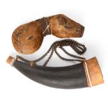 A Maasai snuff container Kenya gourd with stitched animal hide and leather binding, with a