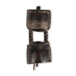 A Kongo small double bell Democratic Republic of the Congo one side with carved decoration and