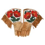 A pair of Yakima beaded gauntlets Plateau smoked buckskin with coloured glass beads of floral