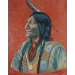 Louis Shipsee (1896 - 1975) Chief Wolf Robe - Cheyenne gouache on skin, signed with initials and