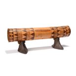 A Samoa headrest Polynesia bamboo, wood and coconut fibre, with pyro-engraved geometric band to