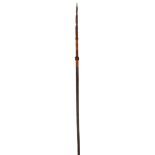 A Bougainville Island spear Solomon Islands, Melanesia palmwood, fibre and bone, with barbed tips,