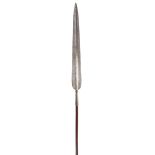 A Maasai spear Kenya iron and wood, 200cm long.