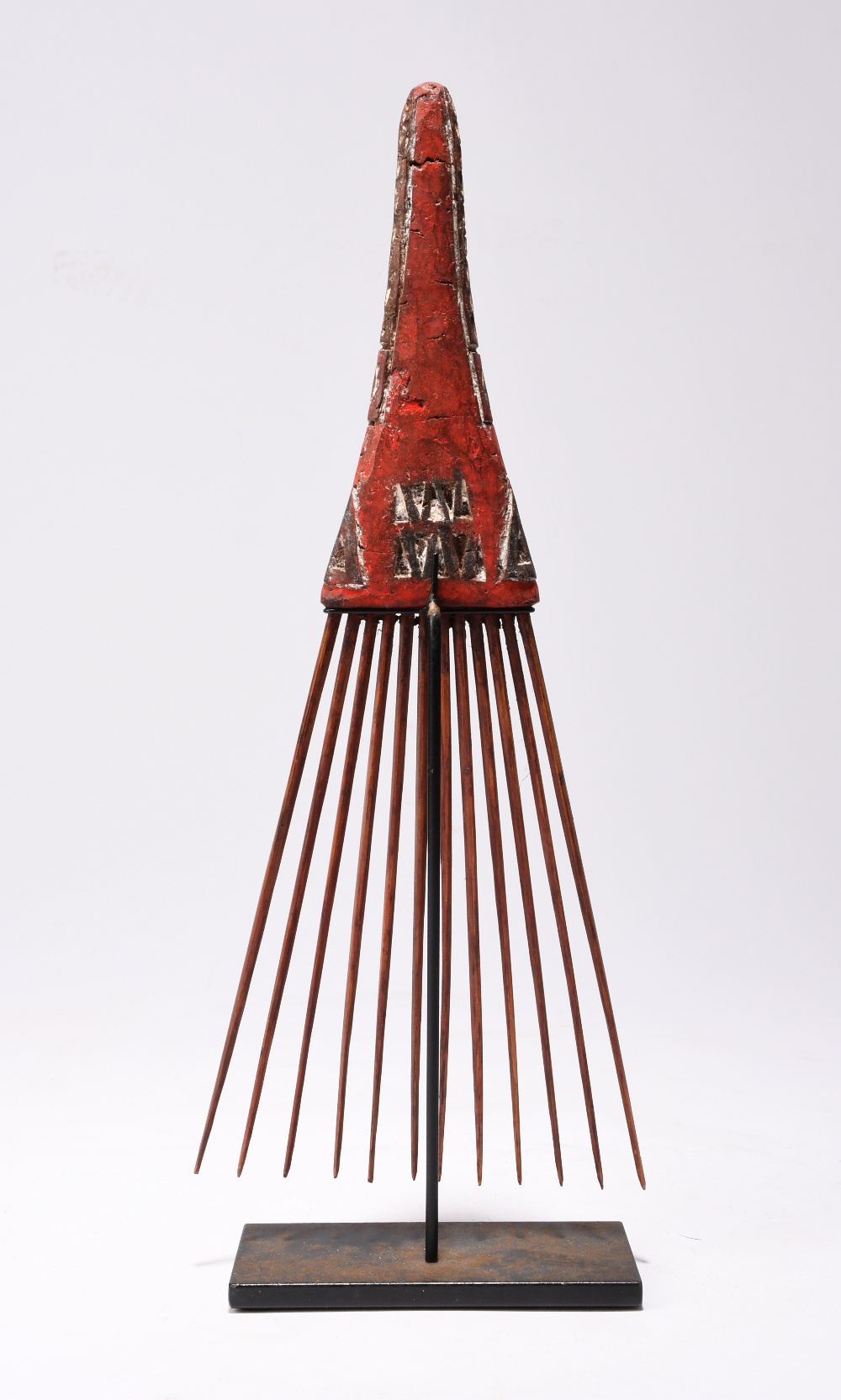 An Admiralty Islands comb Melanesia with a carved wood handle, with putty and with red and white - Image 2 of 2