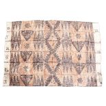 A Tonga tapa cloth Polynesia painted geometric designs in brown with numbers to the outer borders,