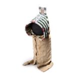 An Arapaho cradle cover Northern Plains rawhide hood with coloured glass beads decorated with