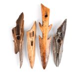 λFour Inuit harpoon heads Including Old Bering Sea culture, circa 400 - 800 AD, with linear and