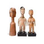 Two Ewe standing figures Togo male and female with painted decoration and glass beads, 18.5cm and