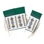 A pair of Blackfoot woman's leggings Plains sack cloth, trade cloth and coloured glass beads in
