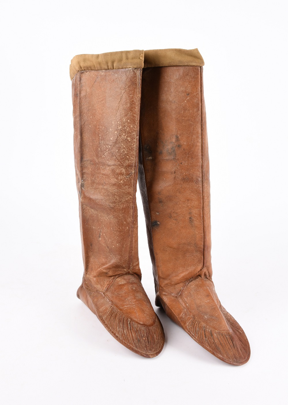 A pair of Inuit boots Labrador, circa 1880 sealskin, pleated heels and front, with cloth rims, - Image 2 of 2