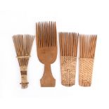 Three Mangbetu combs Democratic Republic of the Congo cane and woven fibre, 17cm, 17.5cm and 17.